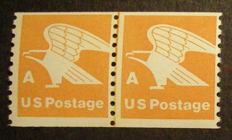 Scott 1743, 15c A Orange Eagle Line Pair, MNH Coil Beauty