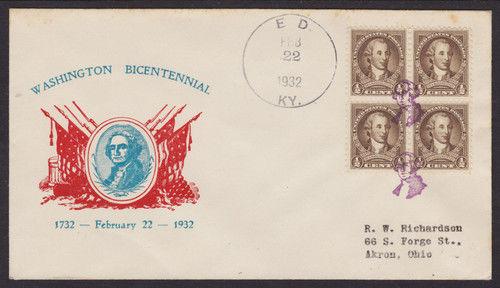 US Sc 704 Block on 1932 Washington Fancy Cancel Cover of Ed, Kentucky