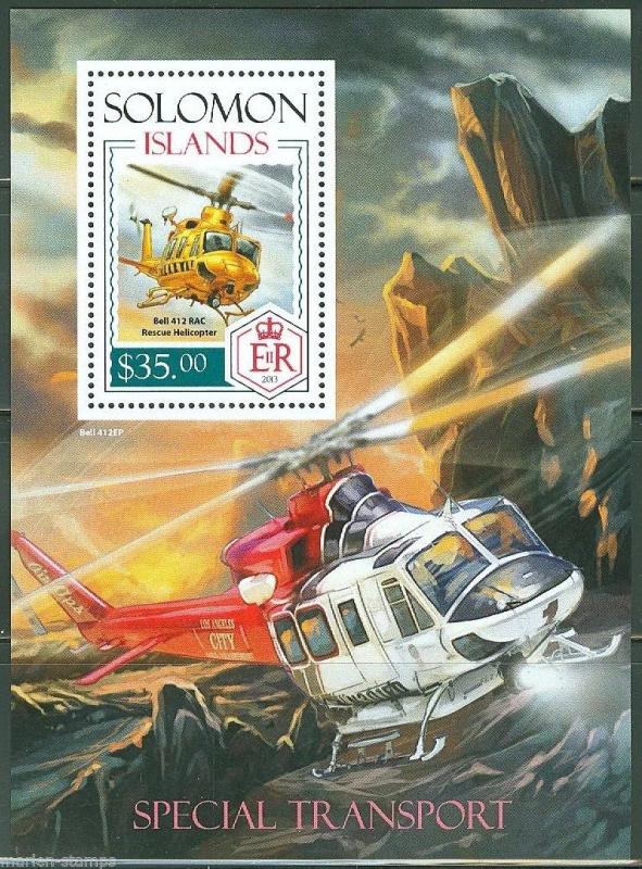 SOLOMON ISLANDS 2014 SPECIAL TRANSPORT HELICOPTER  SOUVENIR SHEET MINT NH