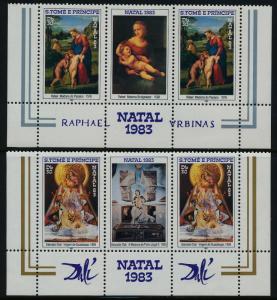 St Thomas & Principe 707-8 Bottom Strip Gutter Pairs MNH Art, Christmas