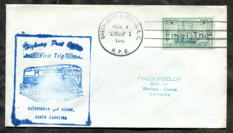 d35 - HPO Cover 1949 First Trip GREENSBORO and BOONE NC