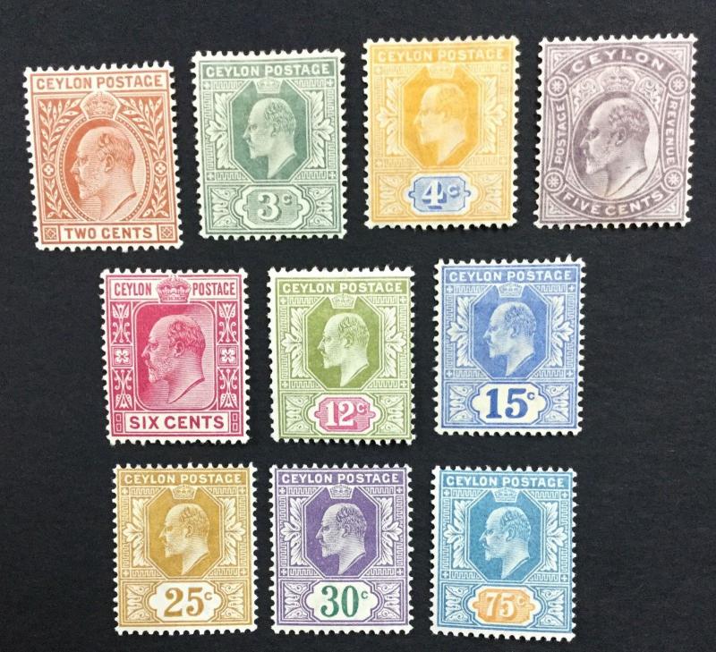 MOMEN: CEYLON SG #265-274 1903-05 MINT OG H £40 LOT #1631