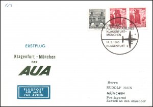 Austria Austrian Airlines Klagenfurt to Munich 1965 1st Flight Cover