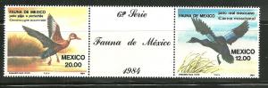 MEXICO Scott 1346-47=1347a MNH** 1984  Bird pair with label