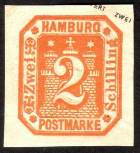 1870's, Germany Hamburg 2Sch, Unused, Cut square