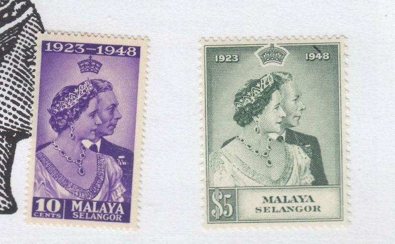 MALAYA SELANGOR # 74-75 VF-MNH KGV1 SILVER WEDDING