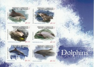 Grenada Grenadines 2013 MNH Dolphins 6v M/S Dusky Dolphin Marine Animals Stamps