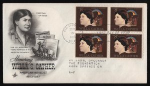 #1487 8c Willa Cather-Block of 4, Art Craft-Add H/C FDC **ANY 5=FREE SHIPPING**
