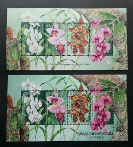 *FREE SHIP Singapore Australia Joint Issue Native Orchids 1998 (ms pair) MNH