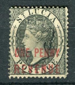 ST.LUCIA; 1882-84 classic QV surcharged issue ONE PENNY REVENUE used