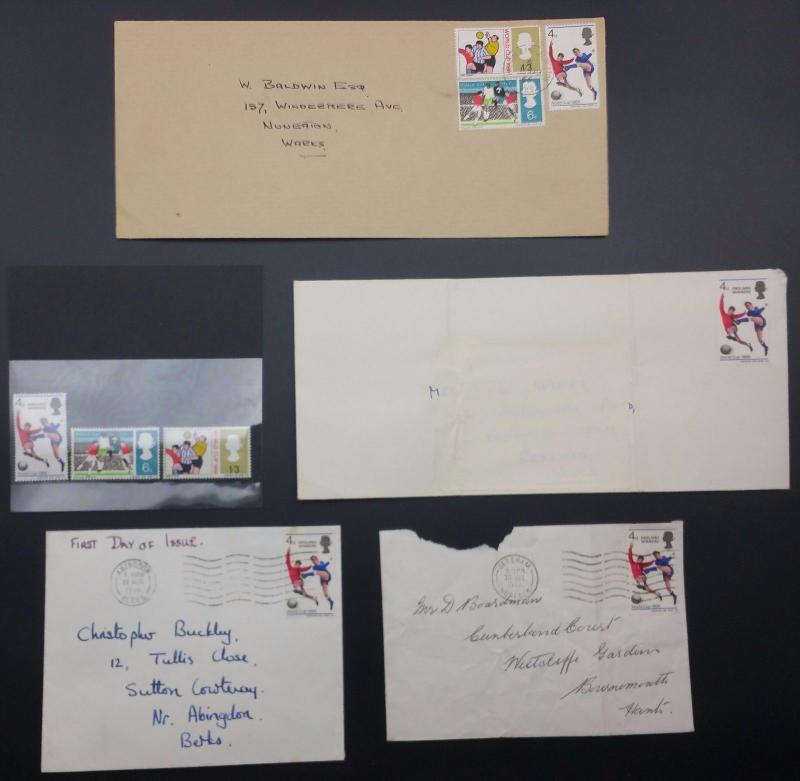 GB FDC 1966 World Cup on 4 Plain Covers, Hand Addressed With Mint Set 