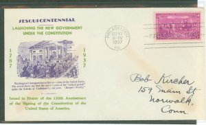 US 798 1937 3c Constitution Sesquicentennial (single) on an addressed FDC with a Kapner cachet.
