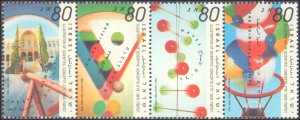 Israel #1162a, Complete Set, Strip of 4, 1993, Never Hinged