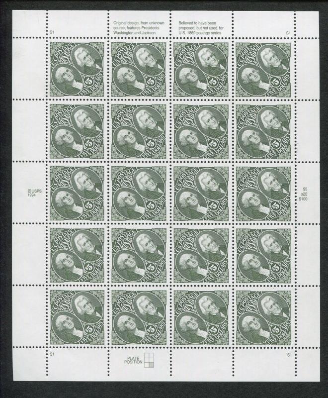 Full Sheet of 20 Presidents George Washington & Andrew Jackson US Stamps #2592