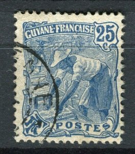 FRANCE; COLONIES GUYANE 1904 early pictorial issue fine used 25c. value