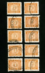 New Zealand Stamps # J25 VF Used lot of 10 Scott Value $290.00