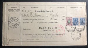 1915 Tampere Finland Russia Parcel Label Receipt Cover To Kyro