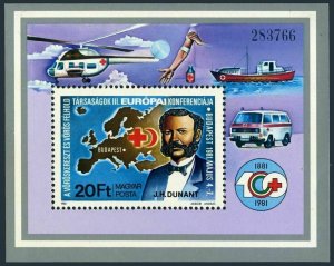 Hungary 2694-2695,MNH.Mi 3495,Bl.149A. Henry Dunant,Helicopter,Red Cross,1981.