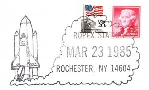 US SPECIAL POSTMARK EVENT COVER ROPEX SHOW AT ROCHESTER NY 1985 SPACE SHUTTLE