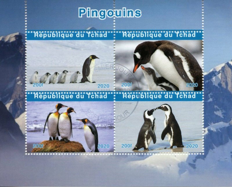 Chad Birds on Stamps 2020 CTO Penguins Emperor Penguin Fauna 4v M/S