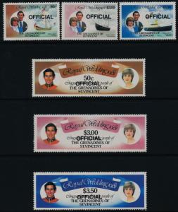 St Vincent Grenadines O1-6 MNH Prince Charles, Princess Diana Wedding, Ship