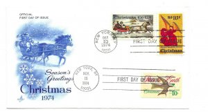 1550-51 Christmas 1974 dual cancel with 1552 Dove ArtCraft FDC
