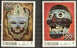 Ras Al Khaima UAE 1969 Olympics Art Masks Set of 2 MNH