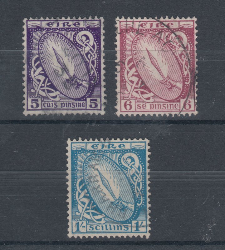 Ireland Sc 72, 73, 76 used 1922-1923 Sword of Light definitives, 3 from set F-VF