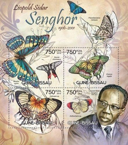 Leopold Senghor Africa Butterflies Insects Fauna Guinea-Bissau MNH stamp set