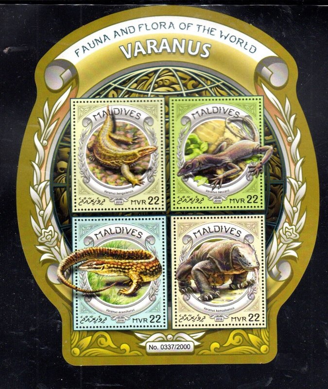 MALDIVES #3695 2016 MONITOR LIZARD MINT VF NH O.G M/S4