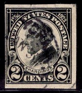 US Stamp #611 2c Harding Imperf USED SCV $4.00