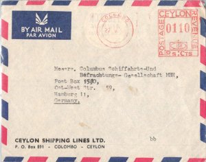 Ceylon 1.10r Meter c1965 Colombo Airmail to Hamburg, Germany.  Corner card Ce...