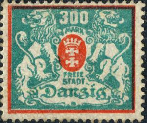 DANZIG - 1923 - Mi.130 300 Mk red & bluish-green - Mint(*)/*