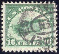 1918 used 16c green Curtiss Jenny Airmail postage stamp  SC C2
