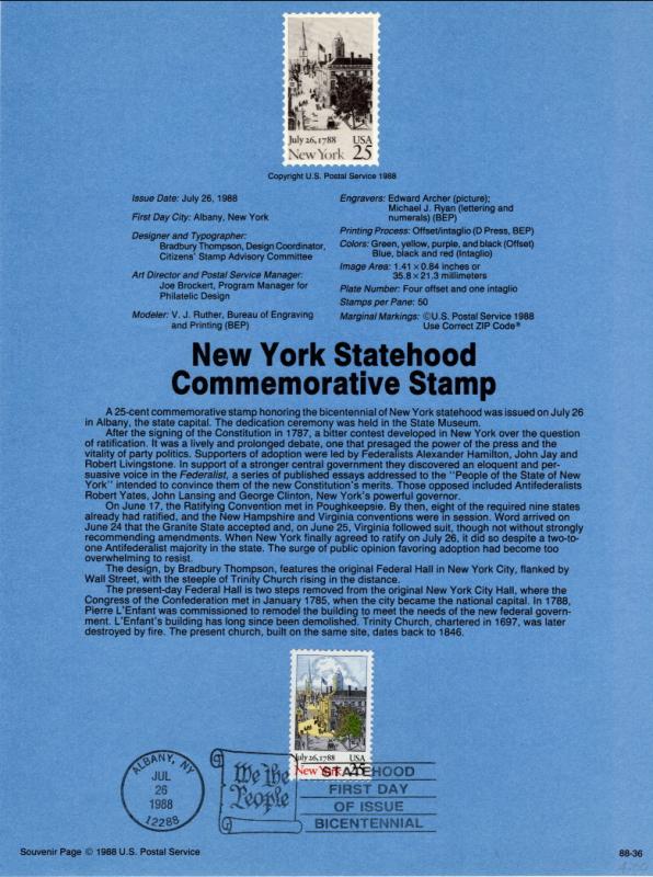 US SP810 New York Statehood 2346 Souvenir Page FDC