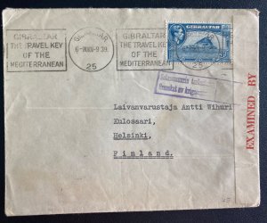 1939 Gibraltar Censored Slogan Cancel Cover To Helsinki Finland