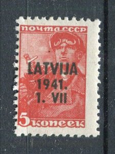 LATVIA GERMAN OCCUPATION; 1941 early Optd. issue fine used Mint hinged 5k.