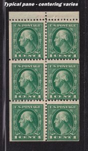 1917 Sc 498e MNH 1c green, nice OG booklet pane of 6 -Typical example