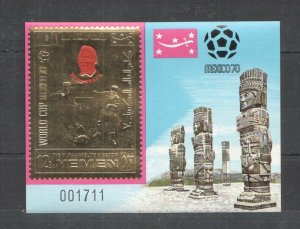 Nw0071 Imperf Yemen Gold World Cup Mexico 1970 Football Overprint Pele Bl Mnh