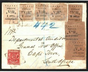 UGANDA MISSIONARY ISSUES Cover 5R High Value Registered 1899 GPO Capetown RR 49g