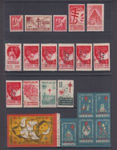 MEXICO 1943-78 CINDERELLA TBC RELIEF 83 ITEMS ON CARDS XMAS, BIRDS, ART, BULLS+
