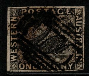 WESTERN AUSTRALIA SG1 1854 1d BLACK USED