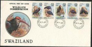 SWAZILAND Sc#448 Strip of 5 1984 Bald Ibis Birds Cpl Set First Day Cover
