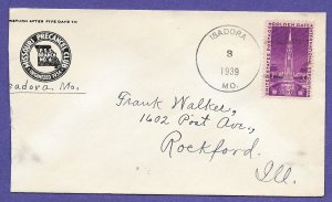 ISADORA, MO,  1939 DISCONTINUED POST OFFICE, DPO, US POSTAL HISTORY COVER.