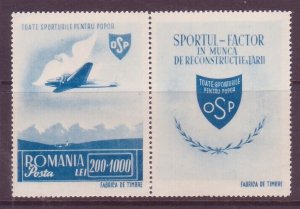 ROMANIA Sc B289 LH issue of 1945 - AVIATION - W/LABLE - Sc$67+