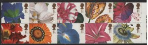 Great Britain 1997 MNH Sc 1722a 1st Flowers Pane of 10 plus 20 labels