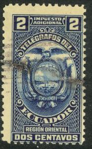 ECUADOR TELEGRAPH STAMPS 1922 2c Deep Blue Hiscocks No.60 VFU