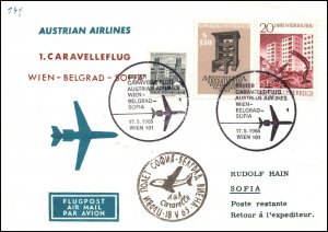 Austria Austrian Airlines Vienna to Istanbul 1965 1st Flight Cover