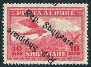 Albania C9b double one inverted overprint, MNH. Air Post 1927. Mountains, Eagle.