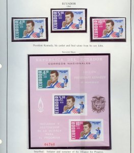 ECUADOR 1964 JOHN F. KENNEDY MEMORIAL SET & S/S MINT NH